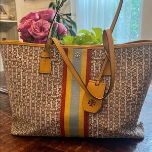 Tory Burch Yellow and Red Tote Bag with Vibrant Design